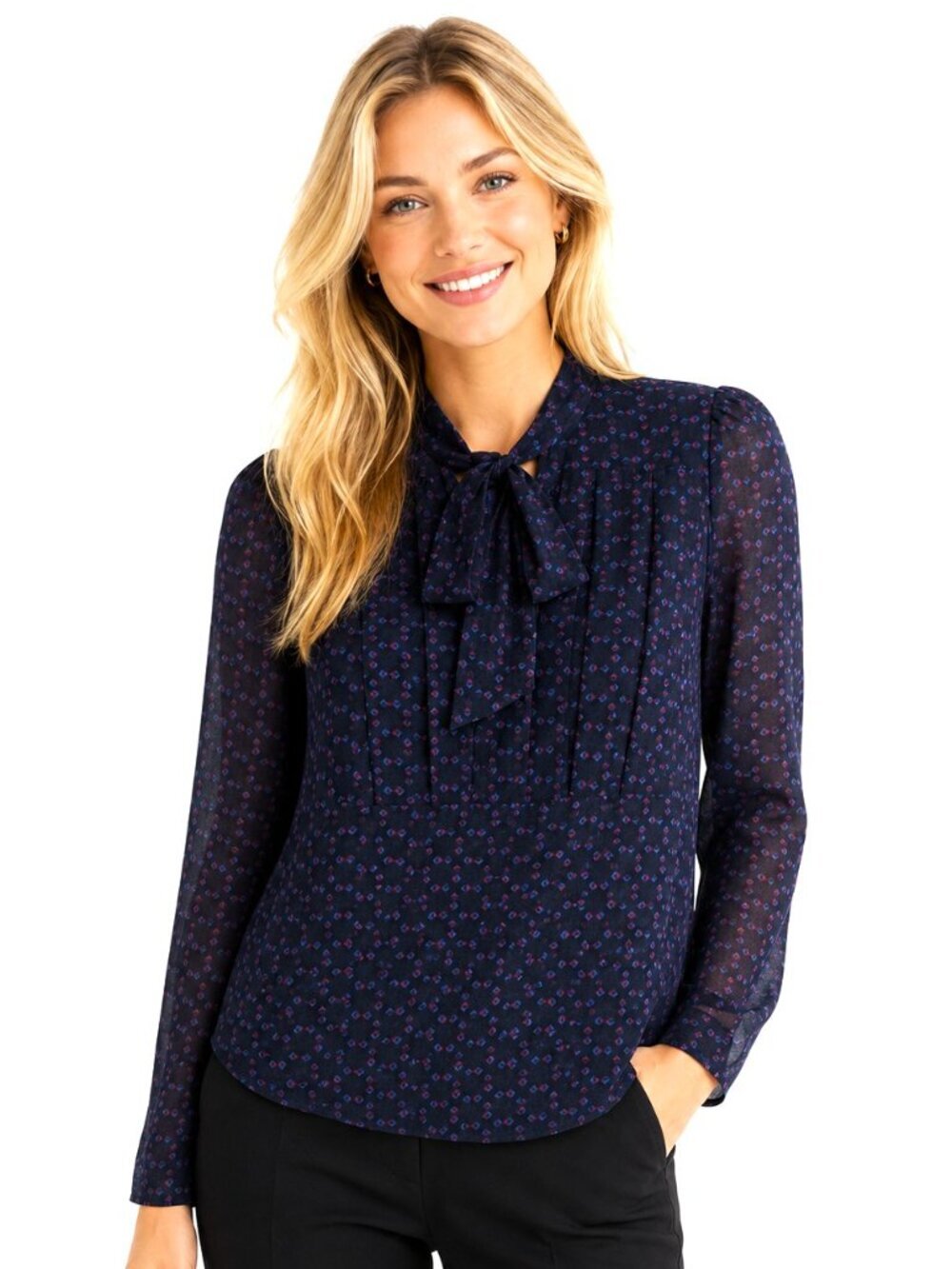 Derek Lam Pleat Front Neck Tie Long Sleeve Blouse